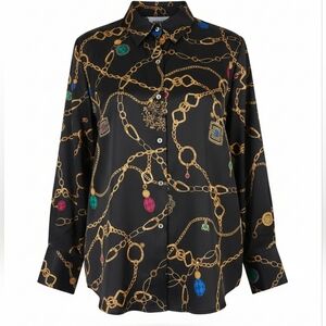 Susan Graver Black and Gold Chain Print Blouse
